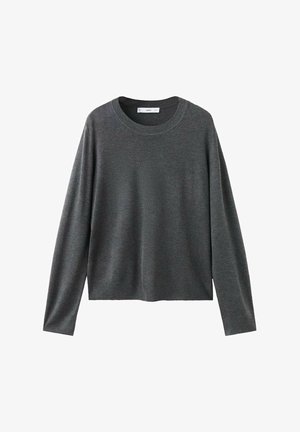 Maglione grigio a maglia con maniche lunghe, scollatura rotonda e vestibilità comoda. Realizzato in un tessuto morbido con una texture liscia e senza motivi visibili.