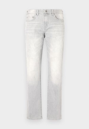 Ljust grå denimjeans med rak passform, subtil blekning, framfickor och en enda bakficka. Klassisk knapp- och dragkedjestängning.