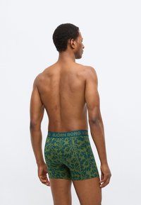 Πράσινα σορτς μποξέρ με μοτίβο φύλλων, με σκούρα πράσινη μέση που φέρει το κείμενο "BJÖRN BORG". Μαλακό ύφασμα, εφαρμοστή σχεδίαση.