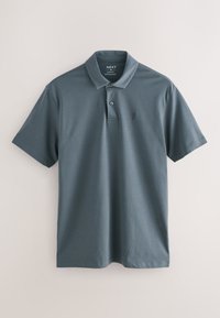 Herre medium slim fit kortærmet mørkegrå polo med to knapper og et lille broderet logo på brystet.