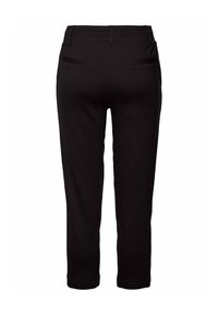 Černé kalhoty s elastickým pasem a přímým střihem. Mají dvě zadní kapsy a hladkou texturu. Šité pro pohodlný a volný střih.