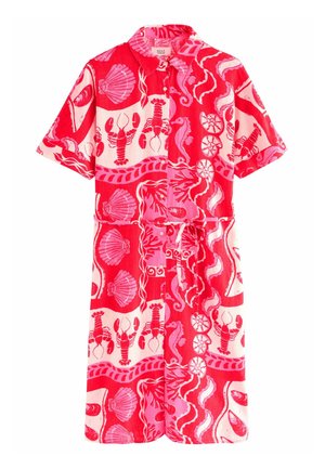 REGULAR FIT - SHORT SLEEVE TIE WAIST - Shirt dress - pink shell print