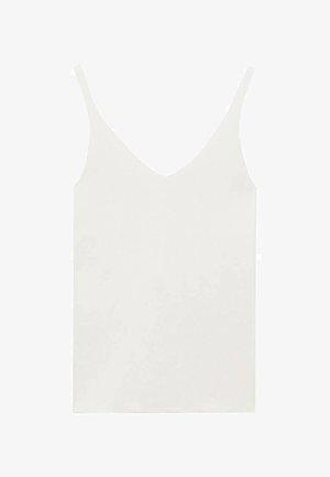 Top senza maniche bianco a scollo a V con spalline sottili, realizzato in un tessuto leggero e morbido. Presenta un design minimalista e una silhouette aderente.