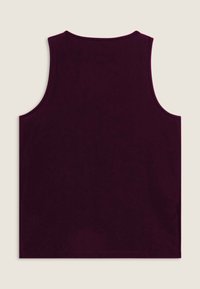 Canotta bordeaux senza maniche con scollo rotondo e texture liscia, caratterizzata da un design semplice e uniforme, privo di motivi o ornamenti.