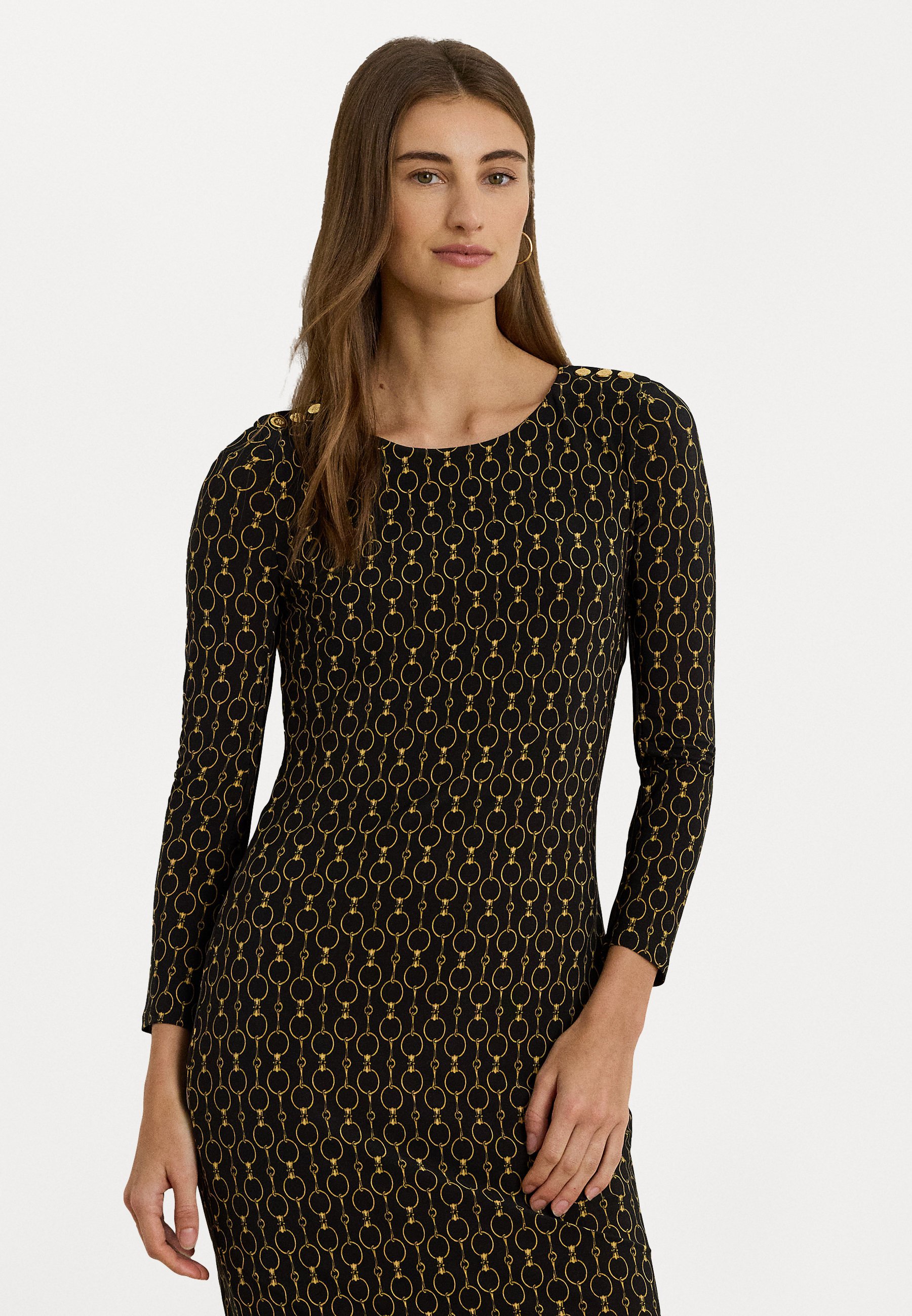 Lauren Ralph Lauren ROMEE CHAIN PRINT THREE QUARTER SLEEVE DRESS - Jersey dress - black/gold-coloured/black - Zalando Lauren Ralph Lauren ROMEE CHAIN PRINT THREE QUARTER SLEEVE DRESS - Jersey dress - black/gold-coloured/black - Zalando