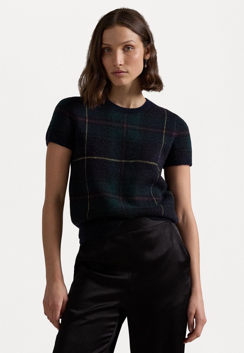 Polo Ralph Lauren PLAID ALPACA-BLEND SHORT-SLEEVE SWEATER - Tričko s potlačou - green/dark blue