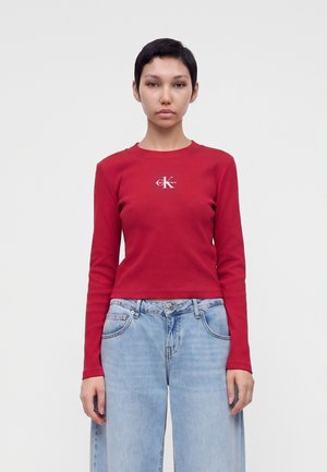Calvin Klein Jeans, MONOLOGO LONG SLEEVE RIB BABY TEE - Блуза с дълги ръкави - rio red