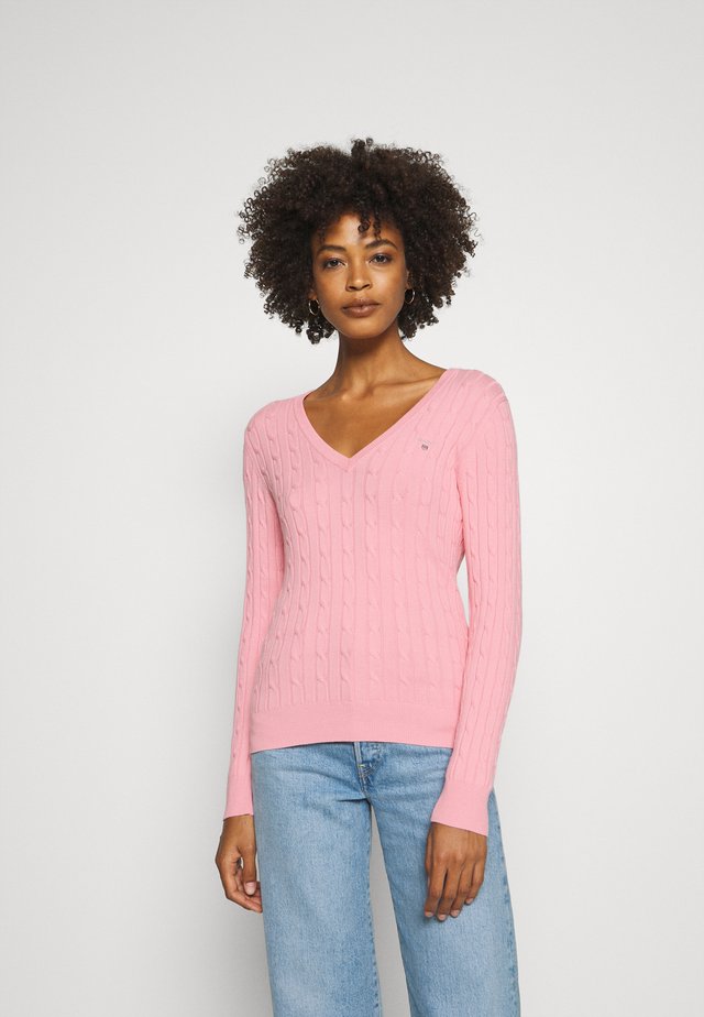 STRETCH CABLE V NECK - Sweter - preppy pink