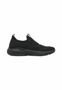 Scarpe slip-on nere realizzate in tessuto a rete, caratterizzate da un design testurizzato, un tallone rinforzato e una suola in gomma ammortizzata.