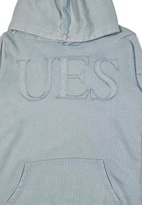 Felpa leggera azzurra con tasca frontale e grande ricamo "UES" sul retro in filo blu scuro. Materiale in cotone morbido.