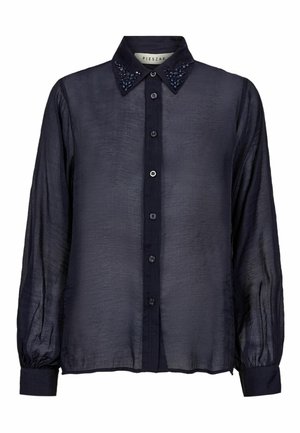 Priesvitná námorníková blúzka s dlhým rukávom, s gombíkovým zapínaním, zdobeným golierom a priliehavými manžetami.