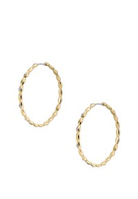 Goldene Creolen mit einer strukturierten, ovalen Form und kleinen Diamantakzenten. Glatte Oberfläche mit poliertem Finish.