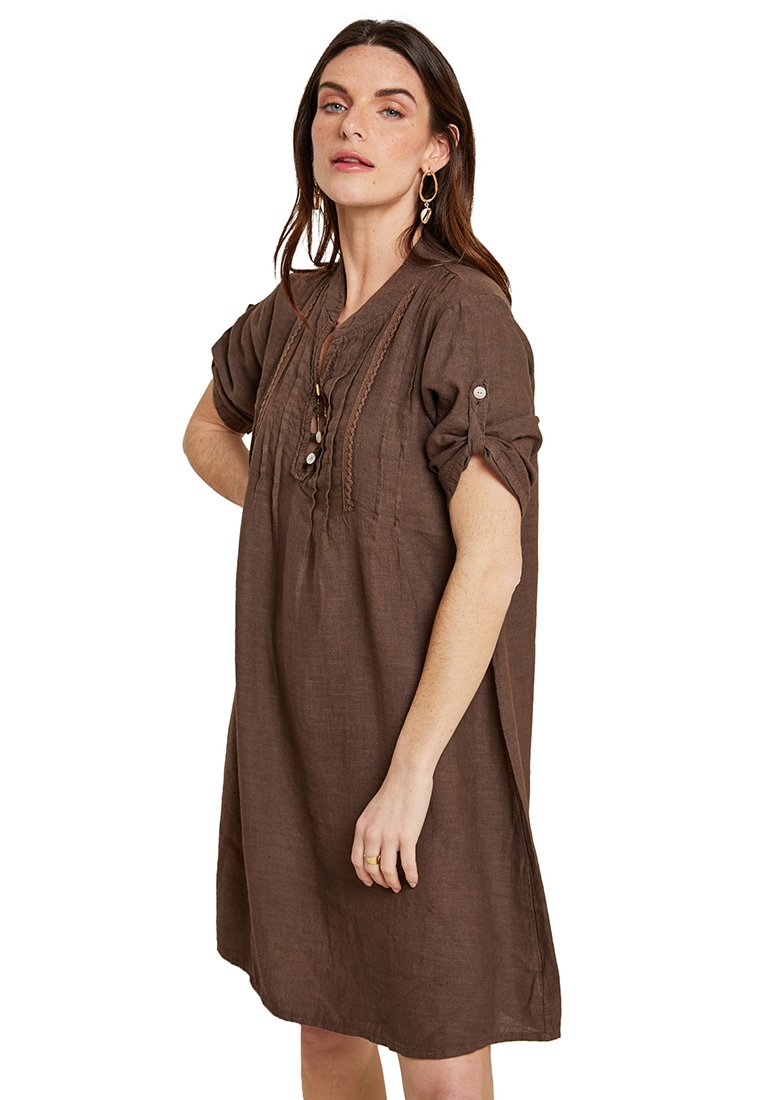 Le Monde du Lin Jurk bruin