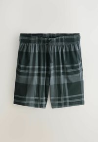 Sorte og gråternet badeshorts med elastisk talje og snøre. Stoffet er glat med et ternet mønster i forskellige nuancer.