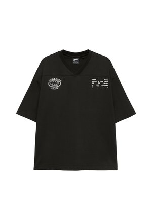 PULL&BEAR, STWD V-NECK SHORT SLEEVE - T-SHIRT - T-shirt imprimé - black