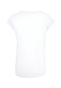 White short-sleeved T-shirt with a round neckline, made of cotton blend fabric, featuring rolled sleeves and a straight hem.