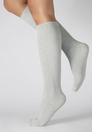 Calzitaly SHINY RIBBED 60 DEN - Calcetines - black, white