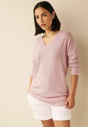 COSY LIGHTWEIGHT SOFT TOUCH LONGLINE V-NECK PETITE  - Neule - blush pink