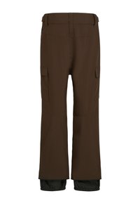 Bruna utomhus cargo-byxor med rak passform, med sidofickor och en texturerad tygstruktur. Båda fållen har en kontrasterande svart elastisk finish.