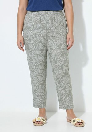 Angel of Style TROUSERS, WIDE, STRAIGHT LEG, LEAF PATTERN - Stoffhose - reed green