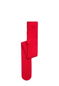 Medias rojas hechas de una tela suave y elástica, con un color sólido, diseño ajustado y una cintura segura para mayor comodidad.
