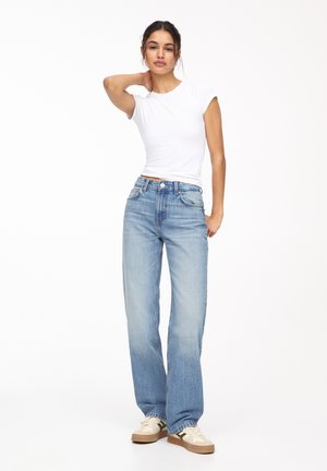 PULL&BEAR MID-WAIST - Traperice ravnih nogavica - blue denim