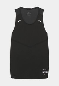 Débardeur de course noir sans manches Nike avec petit texte blanc "Nike Running Division" en bas à droite sur le devant.