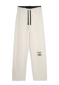 Pantaloni da jogging bianchi realizzati in tessuto morbido, con una vita elastica nera dotata di cordino e con il logo stampato "FREDDY elite".
