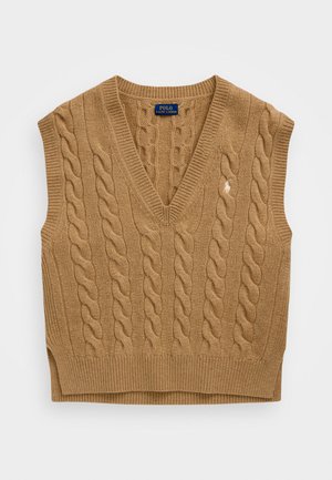 CABLE-KNIT CASHMERE SLEEVELESS JUMPER - Maglione - collection camel melange