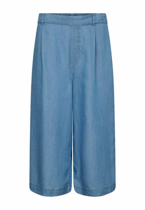 Light blue wide-leg denim culottes with a high waist and no visible fastenings or pockets, shown on a white background.