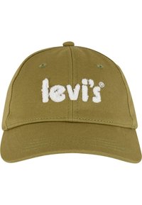 Olīvzaļš beisbola cepures izgatavota no kokvilnas ar izliekto malu. Priekšpusē ir balts izšūts "levi's" logos, un aizmugurē ir regulējama josta.