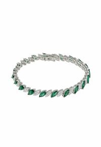 Emerald and clear stone bracelet with marquise-cut gemstones set in a silver-toned metal setting. Features a secure clasp closure.