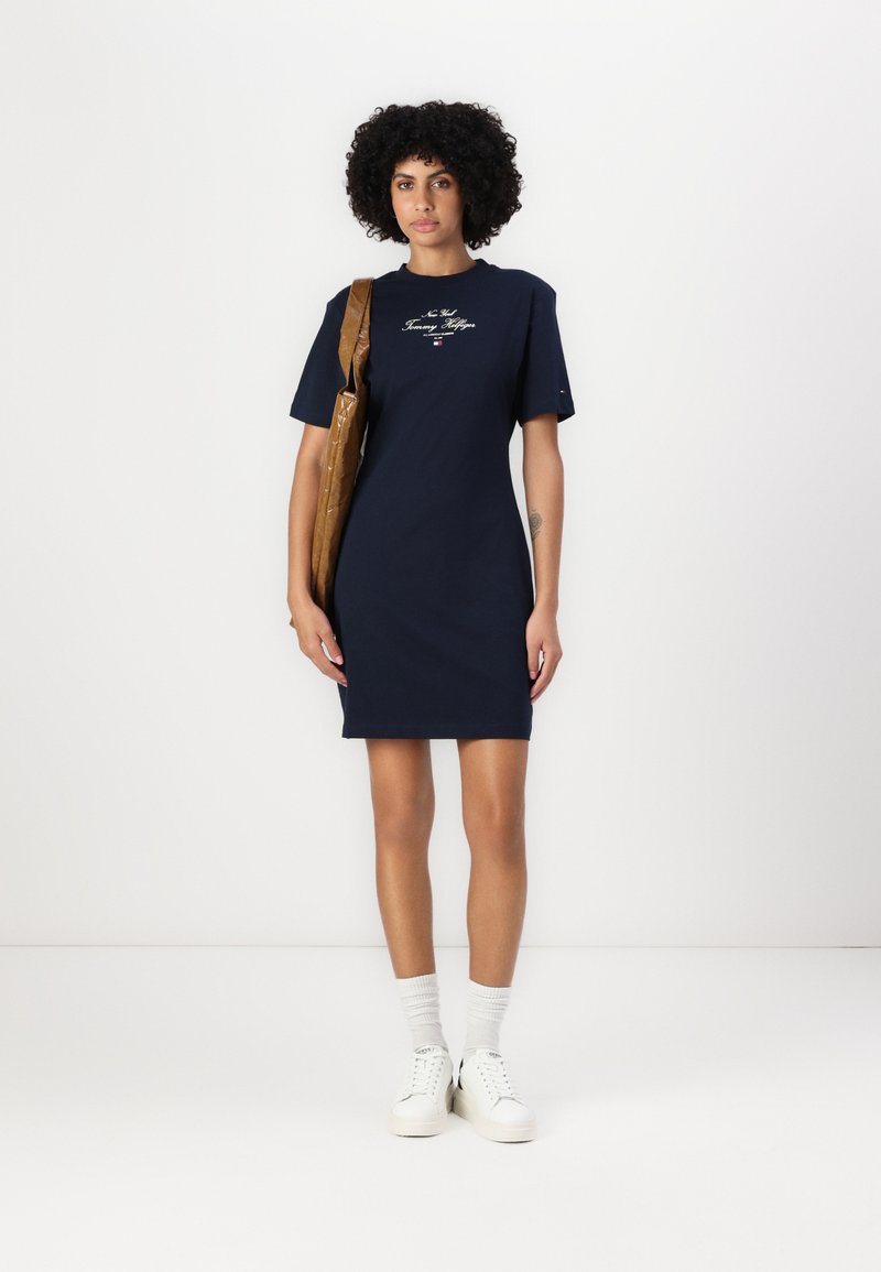 Tommy Hilfiger SCRIPT TEE DRESS - Day dress - dark night navy/dark blue -  Zalando.ie