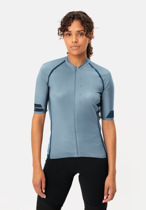 Korte mouw fietsshirt in lichtblauw, met een ritssluiting aan de voorkant, een slim fit, contrasterende donkerblauwe accenten op de mouwen en een soepele textuur.