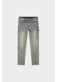 Lichte blauwe denim jeans met vervaagde patches, vijf-pocket ontwerp en ritsaccenten bij de enkels. Duurzame stof met een rechte pasvorm.