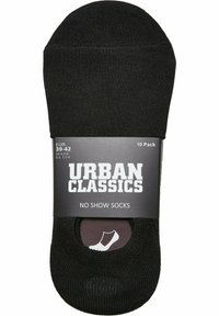 Chaussettes no-show noires en pack de 10. Elles présentent une texture lisse et un band élastique pour le confort, avec un design simple et un minimum de marquage sur l'emballage.