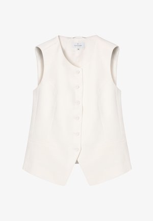 Gilet bianco senza maniche con scollo rotondo, sei bottoni frontali e due tasche laterali, taglia 36 di Tatuum.