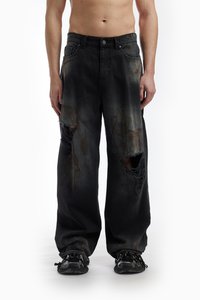 FAVELA KNEE DISTRESSED UNISEX - Traperice opuštenog kroja - black dod black washed