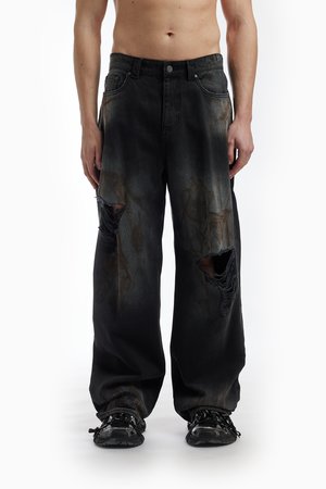 FAVELA KNEE DISTRESSED UNISEX - Loose Jeans - black dod black washed