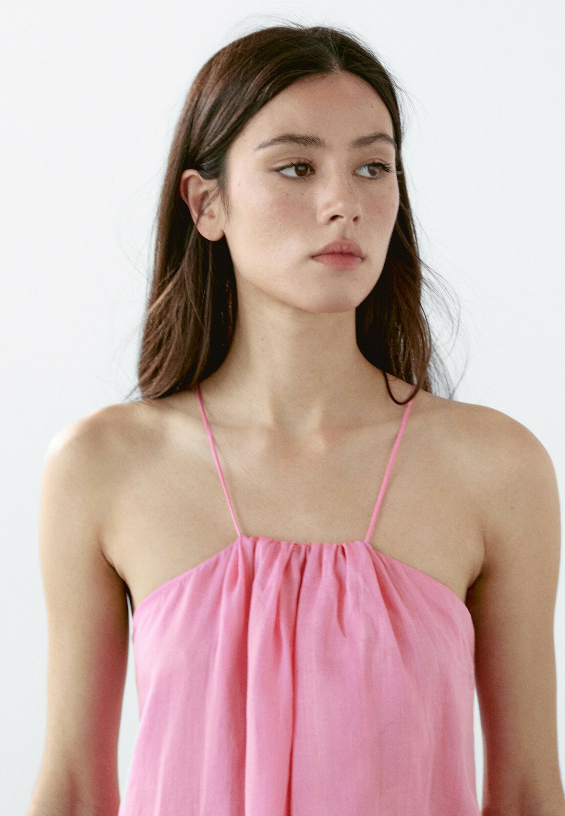 Massimo Dutti LONG GATHERED HALTER NECK - Maxi dress - neon