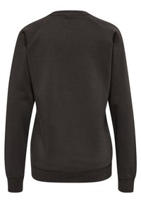 Mörkgrå sweatshirt med rund halsringning och långa raglanärmar. Slät textur, ribbad mudd och nederkant. Inga synliga logotyper eller mönster.