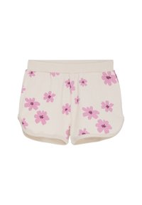Katoenen shorts met een ontspannen pasvorm, crèmekleurig, met een roze bloemenpatroon en een elastische tailleband. Gestructureerde stof met zijsplitsingen.