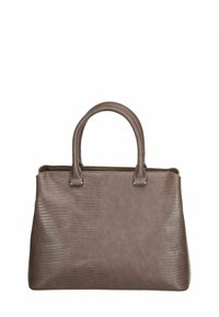 Sac à main en similicuir marron avec un motif texturé à effet peau de crocodile, deux anses arrondies et une forme rectangulaire structurée.