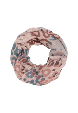 Leopardenmuster Infinity-Schal aus leichtem, weichem Stoff in Blush-, Braun- und Tealtönen mit abstrakten Mustern.