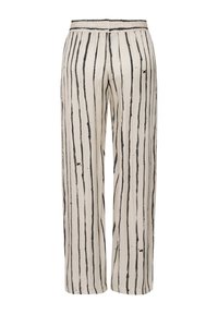 Weit geschnittene Hose aus leichtem Stoff, mit einem cremigen Grundton und schwarzen vertikalen Streifen sowie einem elastischen Bund.