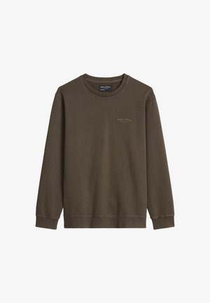 Καφέ μακρυμάνικη μπλούζα crewneck με ριμπ μανσέτες και τελείωμα, με μικρό λογότυπο "Marc O'Polo" στο μπροστινό αριστερό μέρος του στήθους.