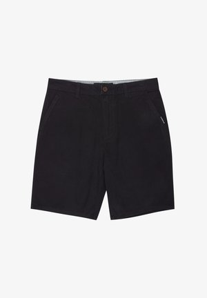 Svarta bomullsshorts med knappstängning, sidofickor och en enstaka bakficka. Har en subtil textur och en ren design.