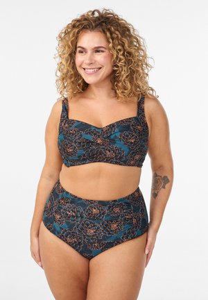 HOCH TAILLIERTE MIT PRINT - Spodnji deli kopalk - teal dahlia aop