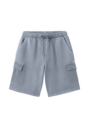 Svetlosivé neformálne kraťasy s elastickým pásom, sťahovacími šnúrkami, dvoma bočnými vreckami a dvoma cargo vreckami s chlopňami.