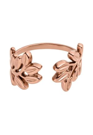 Offener Ring aus Roségold mit detaillierten Blatt-Designs an beiden Enden, die ein naturinspiriertes dekoratives Muster bilden.